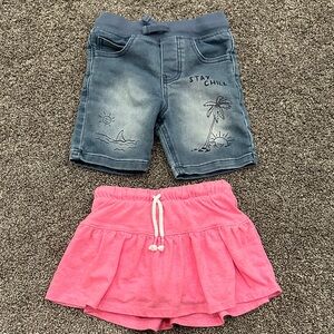 Stay Chill Kids Denim Shorts and Pink Skort Set